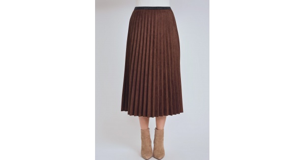 スカート Classic Suede Plaid Pleated Midi Skirt Brown Brown Pleated Suede Midi Skirt | Modest Women Clothing - YAL